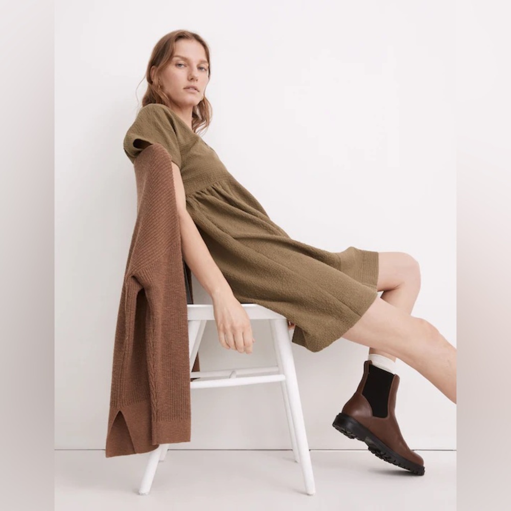 Madewell Olive Green Crinkle Gauze Dolman-Sleeve V-Neck Mini Dress Size M